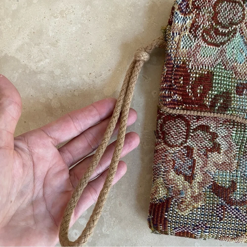 Tibor Handbags California Vintage Floral Tapestry Bohemian Foldover Clutch